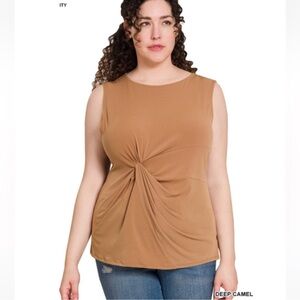 Zenana Outfitters Plus Size Deep Camel Twist Front Tank Top